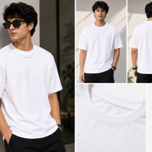 Premium Plain White Oversized T-Shirt for Men | Soft Cotton Round Neck Casual Tee