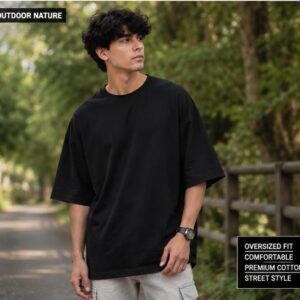 Men's Oversized Plain Black Cotton T-Shirt