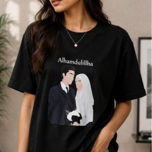 Alhamdulillah Islamic Couple Print Oversized Black T-Shirt for Women | Premium Cotton Graphic Tee | Casual Streetwear