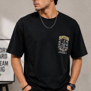 Success Men's Oversized Graphic Printed Black T-Shirt