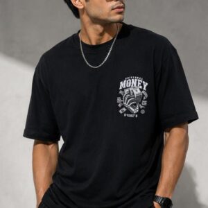 Money Bhai Men's Oversized Graphic Printed Black T-Shirt