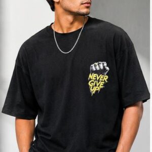 Never Give Up Oversized Black Graphic T-Shirt for Men | Premium Cotton | I S Enterprises