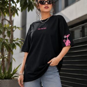 Pink Panther Oversized Black T-Shirt for Women