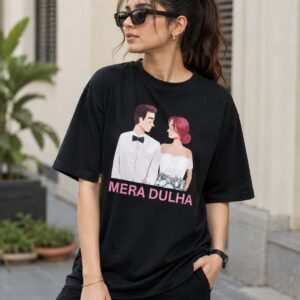 Women’s Oversized Black T-Shirt – Mera Dulha Printed